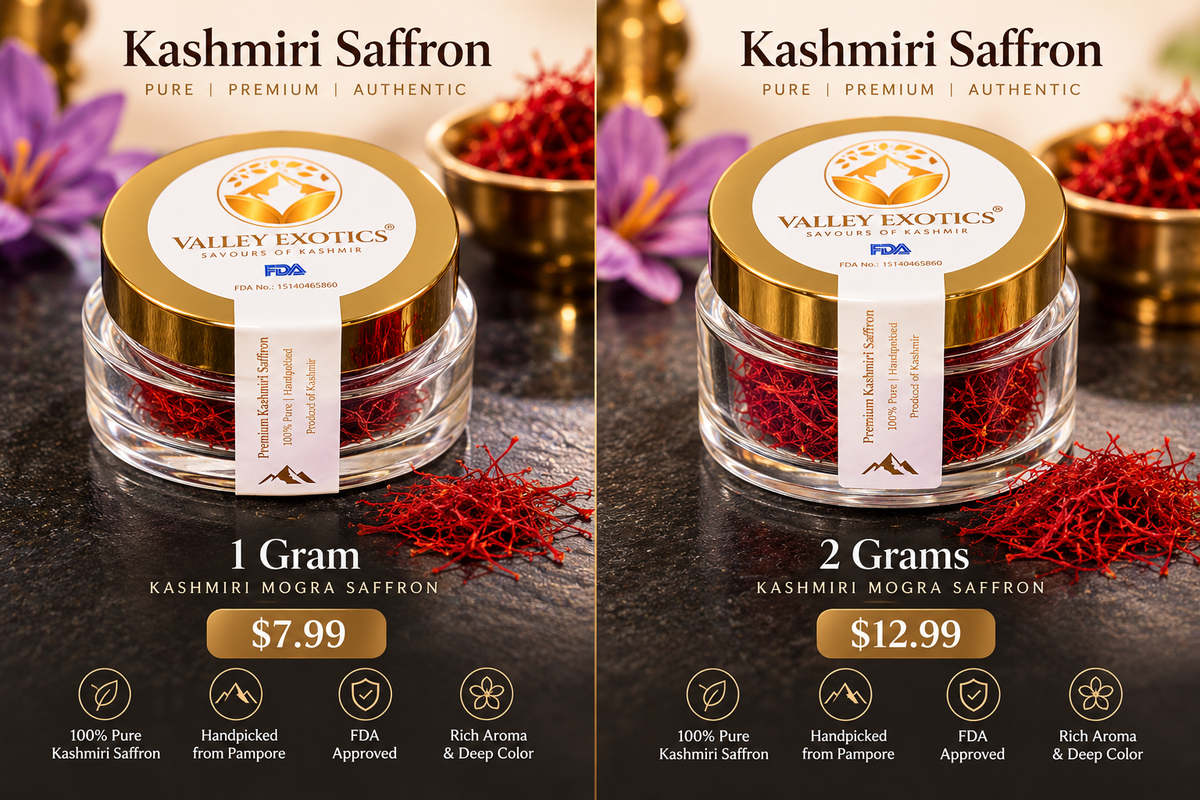 Valley Exoticsco Kashmiri Mogra saffron 1 g and 2 g packs