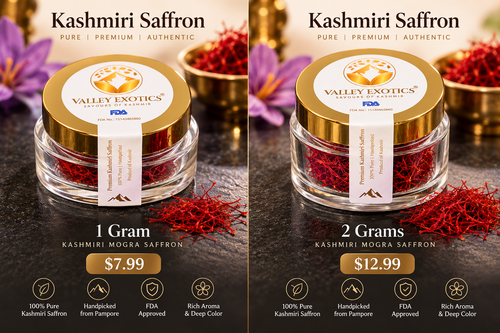 Valley Exoticsco Kashmiri Mogra saffron 1 g and 2 g packs